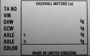 Vauxhall replacement blank VIN chassis plate