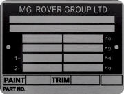 MG rover replacement blank vin plate