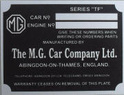MG replacement vin plate TF