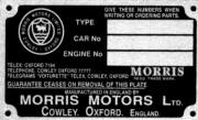 morris 8 and morris minor replacement blank vin plate