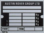 Austin Rover replacement blank VIN plate