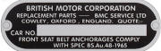 British Motor Co replacement blank VIN plate