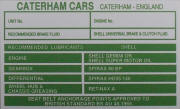 Caterham Cars replacement blank VIN plate, GREEN