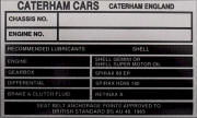 Caterhan Cars replacement blank VIN plate, BLACK