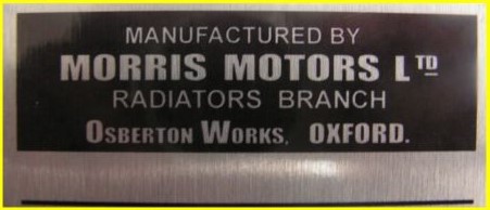Morris Motors Osberton Works Radiator number plate