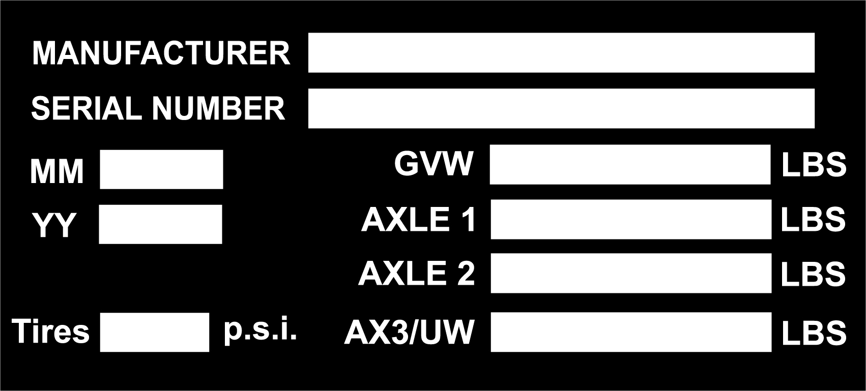 Multi Axle Trailer VIN tag for USA in lbs.